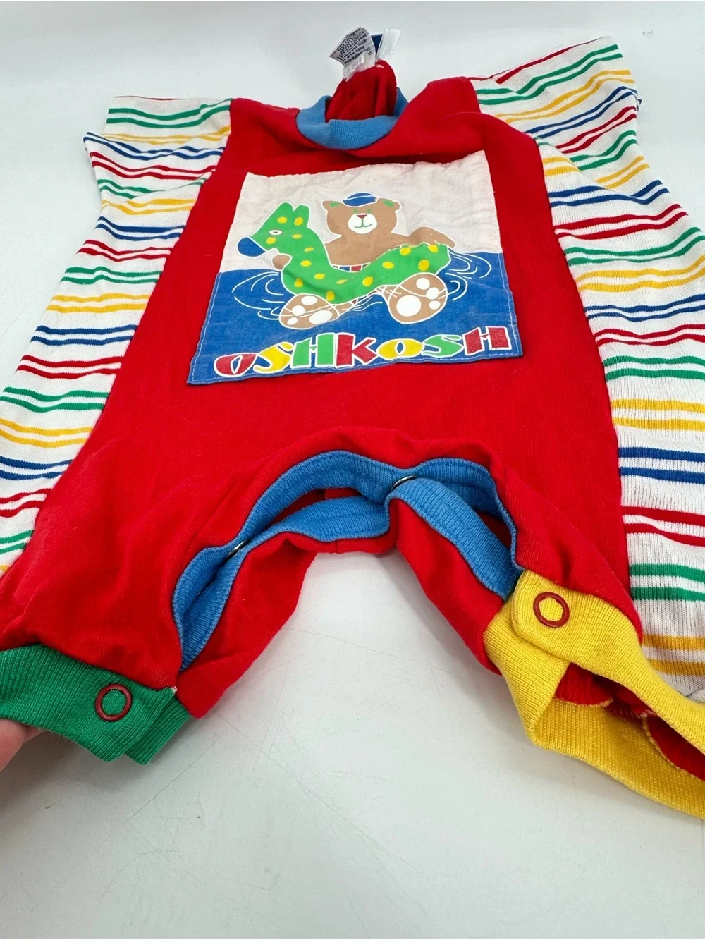 Vintage 90s OshKosh Colorblock Romper 6-9 Months Baby B’Gosh Snap 100% Cotton
